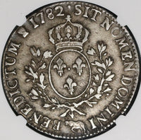 1782-Cow NGC XF 40 France Louis XVI Ecu Crown Silver Bern Coin (20112301C)