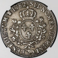 1782-Cow NGC XF 40 France Louis XVI Ecu Crown Silver Bern Coin (20112301C)