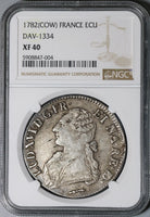 1782-Cow NGC XF 40 France Louis XVI Ecu Crown Silver Bern Coin (20112301C)