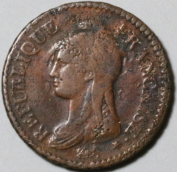 1799-BB France Un Decime 10 Centimes L'an 8 Consulat Strasbourg Coin (23121007R)