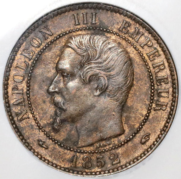 1852-A NGC AU 58 France 10 Centimes Napoleon III Coin (20021801C