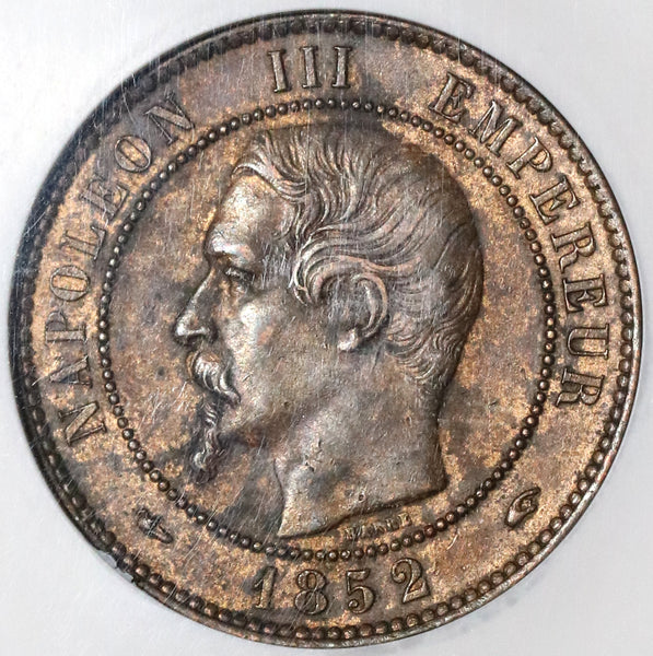 1852-A NGC AU 58 France 10 Centimes Napoleon III Coin (20021801C)