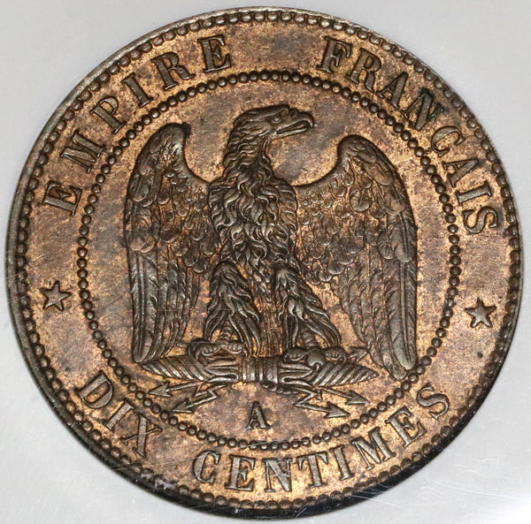 1852-A NGC AU 58 France 10 Centimes Napoleon III Coin (20021801C