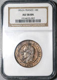 1852-A NGC AU 58 France 10 Centimes Napoleon III Coin (20021801C)
