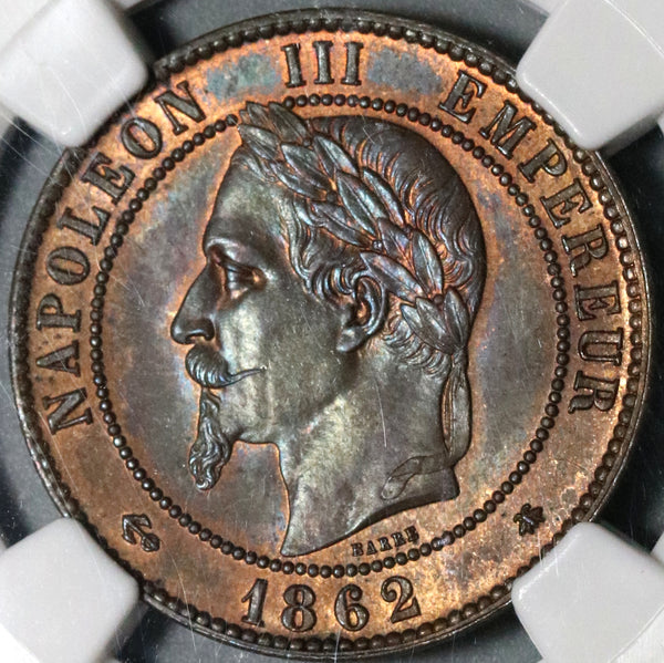 1862-A NGC MS 64 France 10 Centimes Napoleon III Paris Coin POP 1/3 (20061401C)