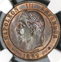 1862-A NGC MS 64 France 10 Centimes Napoleon III Paris Coin POP 1/3 (20061401C)