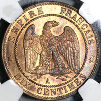 1862-A NGC MS 64 France 10 Centimes Napoleon III Paris Coin POP 1/3 (20061401C)