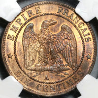1862-A NGC MS 64 France 10 Centimes Napoleon III Paris Coin POP 1/3 (20061401C)