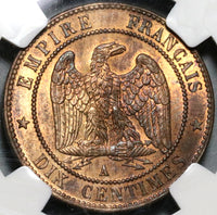 1862-A NGC MS 64 France 10 Centimes Napoleon III Paris Coin POP 1/3 (20061401C)