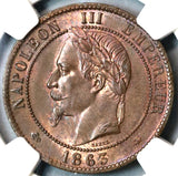 1863-A NGC MS 64 France 10 Centimes Napoleon III Mint State Coin (19090904C)
