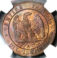 1863-A NGC MS 64 France 10 Centimes Napoleon III Mint State Coin (19090904C)