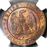 1863-A NGC MS 64 France 10 Centimes Napoleon III Mint State Coin (19090904C)