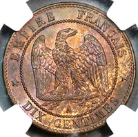 1863-A NGC MS 64 France 10 Centimes Napoleon III Mint State Coin (19090904C)