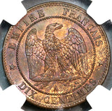 1863-A NGC MS 64 France 10 Centimes Napoleon III Mint State Coin (19090904C)