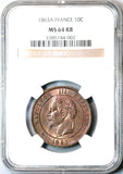1863-A NGC MS 64 France 10 Centimes Napoleon III Mint State Coin (19090904C)