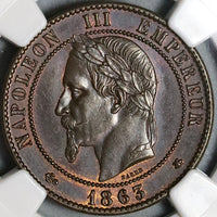 1863-A NGC MS 65 France 10 Centimes Napoleon III Gem Paris Coin (22053003C)