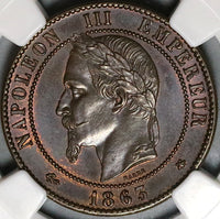 1863-A NGC MS 65 France 10 Centimes Napoleon III Gem Paris Coin (22053003C)