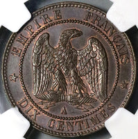 1863-A NGC MS 65 France 10 Centimes Napoleon III Gem Paris Coin (22053003C)