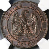 1863-A NGC MS 65 France 10 Centimes Napoleon III Gem Paris Coin (22053003C)