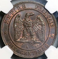 1863-A NGC MS 65 France 10 Centimes Napoleon III Gem Paris Coin (22053003C)