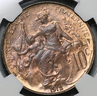 1912 NGC MS 64 RB France 10 Centimes Marianne Mint State Coin (20092502C)