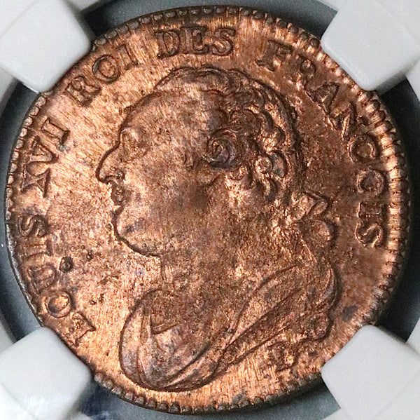 1791-D NGC MS 65 France 12 Deniers Louis XVI Revolution Coin POP 2/1 (23040101C)