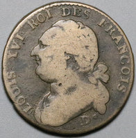 1792/1-D Louis XVI France 12 Deniers Dijon MInt Overdate Coin (23121008R)