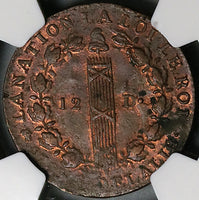 1792-D NGC MS 61 France 12 Deniers Louis XVI Lyon Mint Revolution Coin (23033101C)