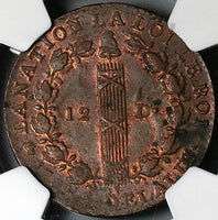 1792-D NGC MS 61 France 12 Deniers Louis XVI Lyon Mint Revolution Coin (23033101C)