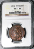 1792-D NGC MS 61 France 12 Deniers Louis XVI Lyon Mint Revolution Coin (23033101C)