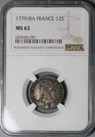 1779/8-A NGC MS 62 France Louis XVI 12 Sols Overdate 1/10 Ecu Coin POP 1/0 (21111501C