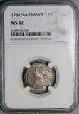 1781/9-A NGC MS 62 France Louis XVI 12 Sols Overdate 1/10 Ecu 33k POP 1/0 (22052301C)