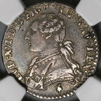 1783-A NGC AU 50 France Louis XVI 12 Sols Overstruck 1/10 Ecu Paris Silver 70k Coin (22061203C)
