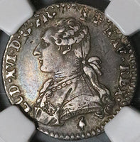1783-A NGC AU 50 France Louis XVI 12 Sols Overstruck 1/10 Ecu Paris Silver 70k Coin (22061203C)
