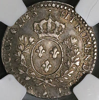 1783-A NGC AU 50 France Louis XVI 12 Sols Overstruck 1/10 Ecu Paris Silver 70k Coin (22061203C)