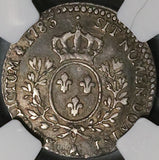 1783-A NGC AU 50 France Louis XVI 12 Sols Overstruck 1/10 Ecu Paris Silver 70k Coin (22061203C)