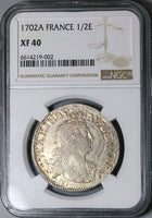 1702-A NGC XF 40 France Louis XIV 1/2 Ecu Overstruck 1694-A