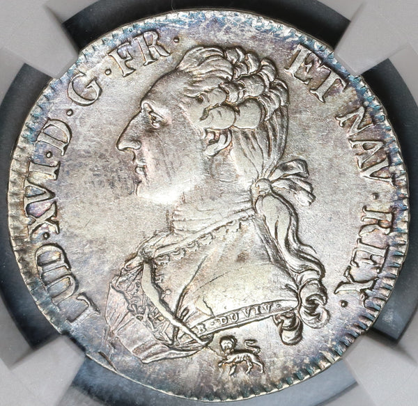 1792-A NGC AU 55 Louis XVI France 1/2 Ecu Royal Silver Possible Overdate Variety Coin (19083102C)