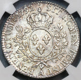 1792-A NGC AU 55 Louis XVI France 1/2 Ecu Royal Silver Possible Overdate Variety Coin (19083102C)