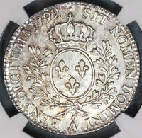 1792-A NGC AU 55 Louis XVI France 1/2 Ecu Royal Silver Possible Overdate Variety Coin (19083102C)