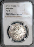 1792-A NGC AU 55 Louis XVI France 1/2 Ecu Royal Silver Possible Overdate Variety Coin (19083102C)