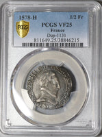 1578-H PCGS VF 25 Henry III France 1/2 Franc La Rochelle SIlver Coin POP 1/0 (20020501D)