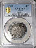 1578-H PCGS VF 25 Henry III France 1/2 Franc La Rochelle SIlver Coin POP 1/0 (20020501D)