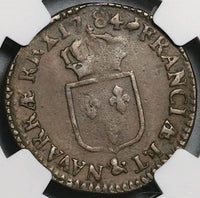 1784-& NGC AU 50 Louis XVI France 1/2 Sol Aix Mint Coin POP 1/0 (21121105C)
