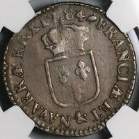 1784-& NGC AU 50 Louis XVI France 1/2 Sol Aix Mint Coin POP 1/0 (21121105C)