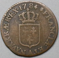 1784/3-A Louis XVI 1/2 Sol France Unlisted Overdate Paris Mint Coin (23121005R)