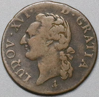 1784/3-A Louis XVI 1/2 Sol France Unlisted Overdate Paris Mint Coin (23121005R)