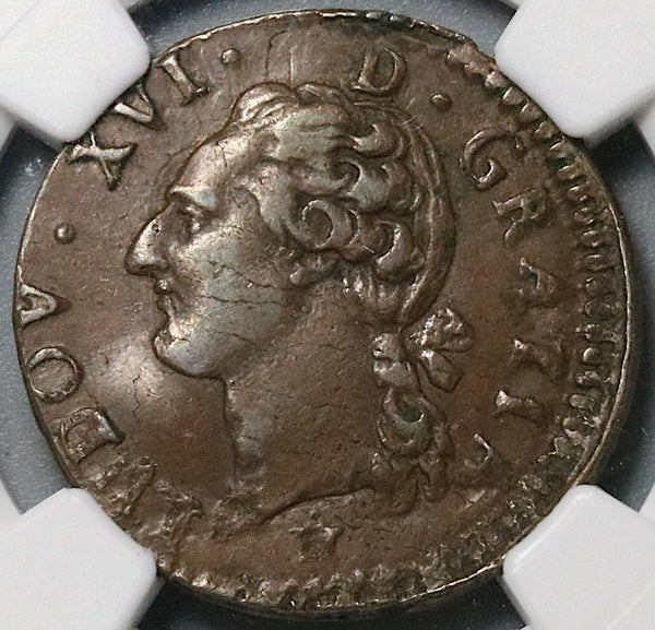 1788-MA NGC AU 55 Louis XVI France 1/2 Sol Marseille Mint Coin POP 1/0 (21112102C)
