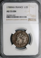 1788-MA NGC AU 55 Louis XVI France 1/2 Sol Marseille Mint Coin POP 1/0 (21112102C)