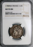 1788-MA NGC AU 55 Louis XVI France 1/2 Sol Marseille Mint Coin POP 1/0 (21112102C)
